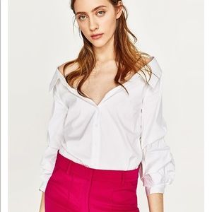 Zara off the shoulder puff sleeve button up